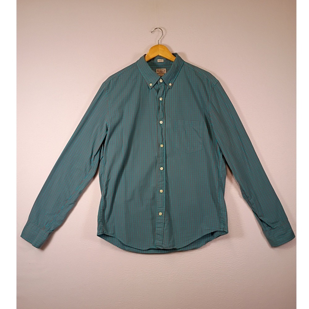 Preppy J.Crew Mens Large Teal Micro-Check Slim Fit Cotton Button Down Shirt‎